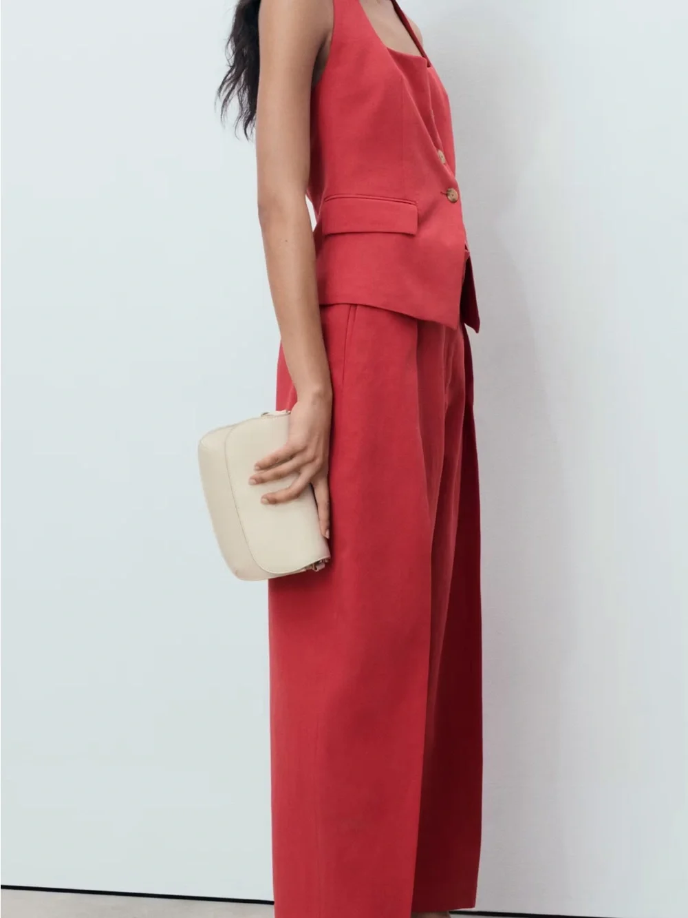 Mango Linen Blend Suit Pant in Cherry
